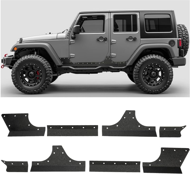 Kojem Door Armor Cladding Skid Plate Compatible with 2007-2018 Jeep Wrangler JK 4 Doors Powder Coated Steel Heavy-Duty Black Slider Rocker Guards Rock Panel - Image 1